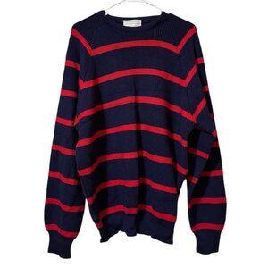 Lord Jeff Size Large Red Stripped Rib Crew Neck Cotton Sweater Made in USA VTG